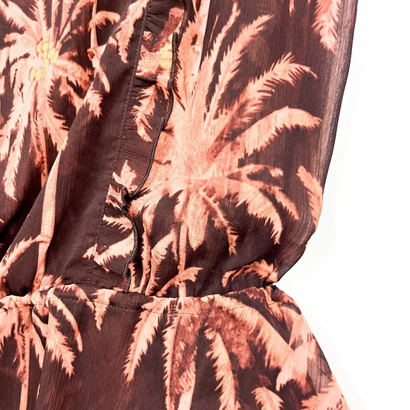 NWT Scotch & Soda Brown Palm Tree Patterned Sheer Blouse - Picture 12 of 13